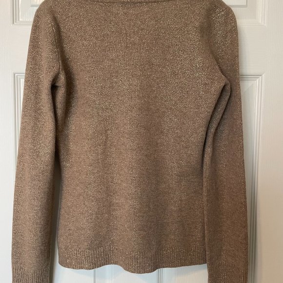 NEIMAN MARCUS 100% CASHMERE COLLECTION CARDIGAN, METALLIC SPARKLE GOLD, SIZE XS - Picture 5 of 5